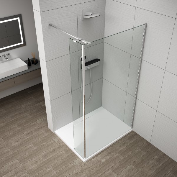 ESCA CHROM sprchová zástěna s instalací ke stěně 1300mm a přídavným panelem 485mm, čiré sklo
