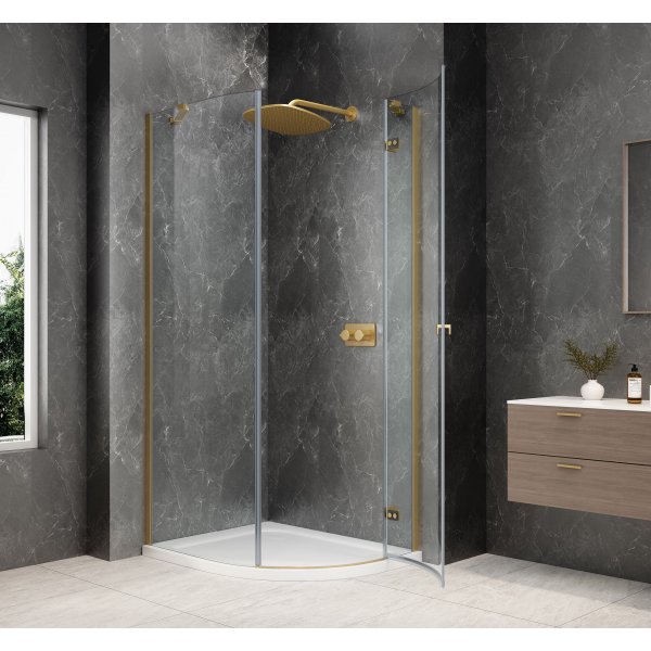 GLOBE GOLD MATT čtvrtkruhový sprchový kout 900x1000mm, čiré sklo, pravé