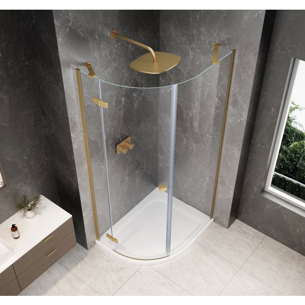 GLOBE GOLD MATT čtvrtkruhový sprchový kout 900x1000mm, čiré sklo, levé
