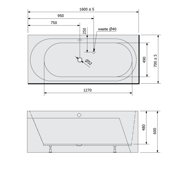 ASTRA BL MONOLITH obdélníková vana 160x70x60cm, bílá