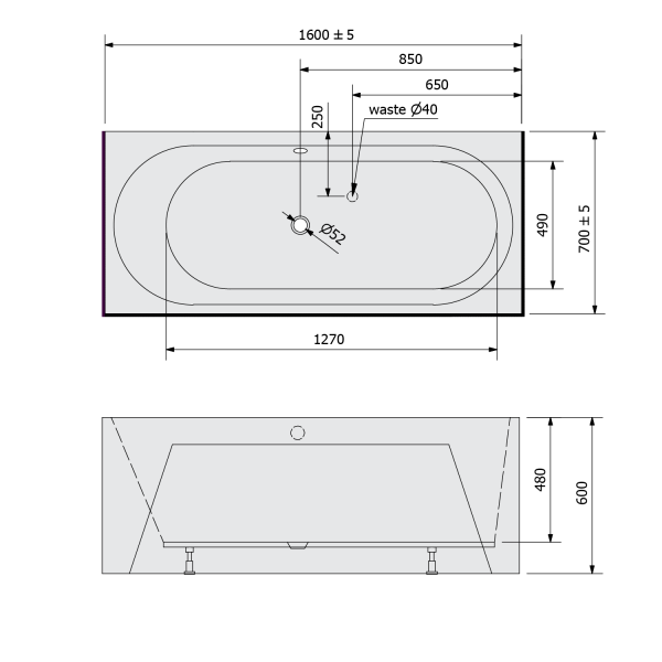 ASTRA BDL MONOLITH obdélníková vana 160x70x60cm, bílá