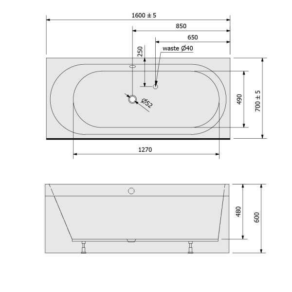 ASTRA BNL MONOLITH asymetrická vana 160x70 cm