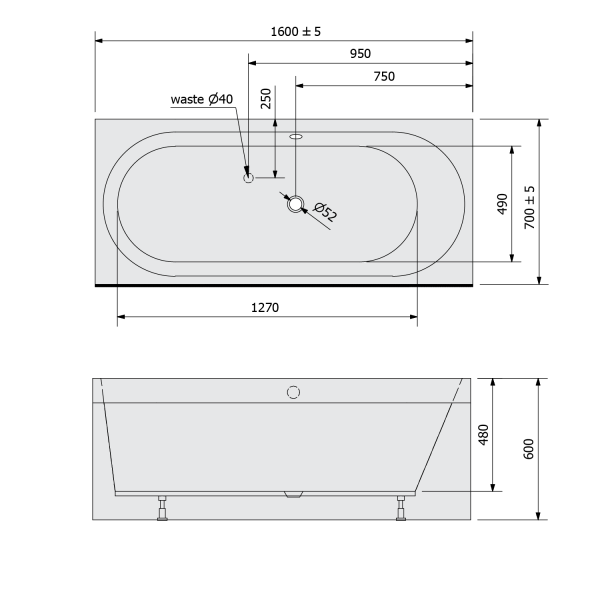 ASTRA BNR MONOLITH asymetrická vana 160x70 cm