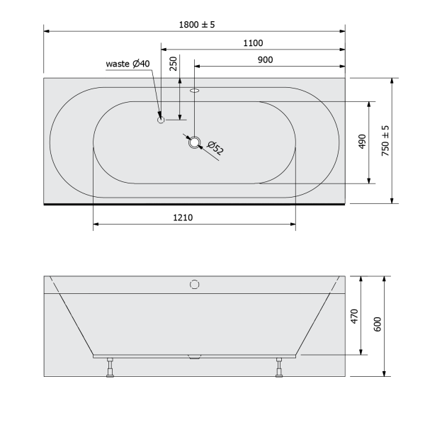 VIVA BN MONOLITH asymetrická vana 180x75 cm