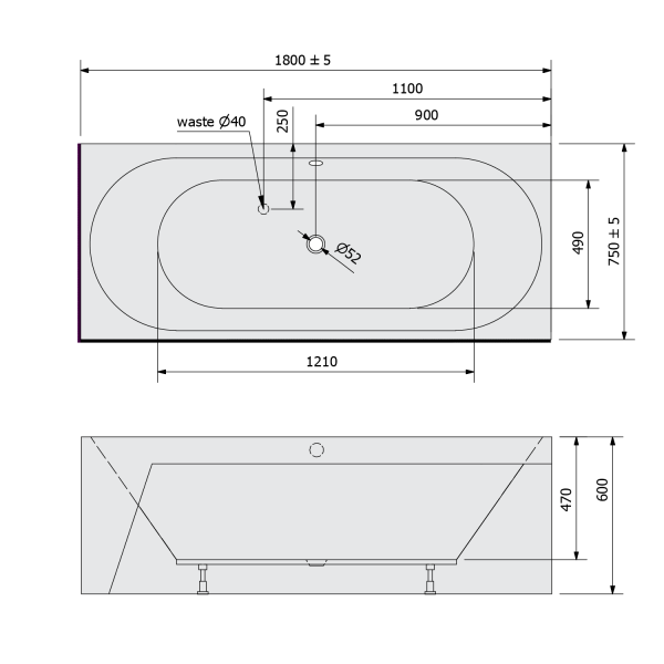 VIVA BR MONOLITH obdélníková vana 180x75x60cm, bílá