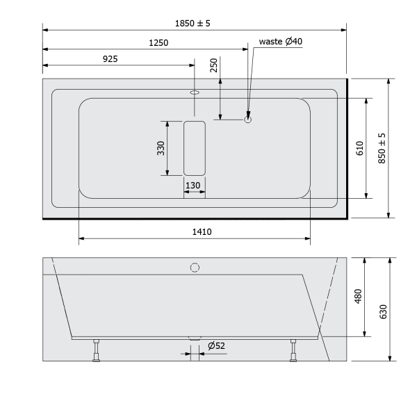 MARLENE L MONOLITH obdélníková vana 185x85x63cm, bílá