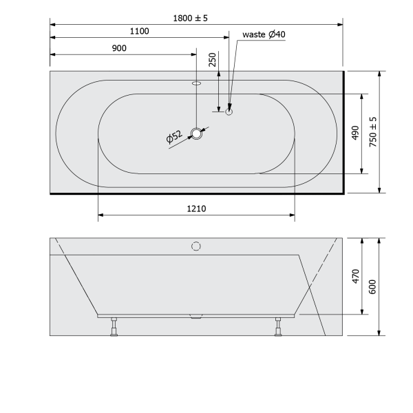 VIVA BL MONOLITH obdélníková vana 180x75x60cm, bílá