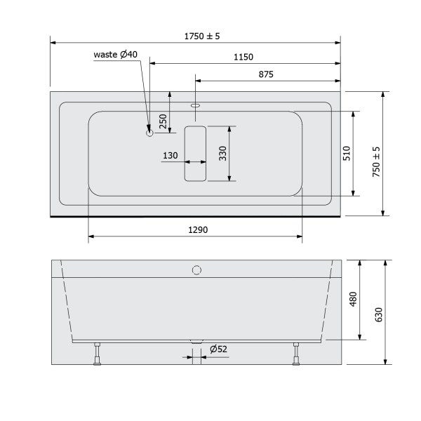 MARLENE N MONOLITH asymetrická vana 175x75 cm