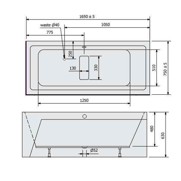 MARLENE R MONOLITH obdélníková vana 165x75x63cm, bílá