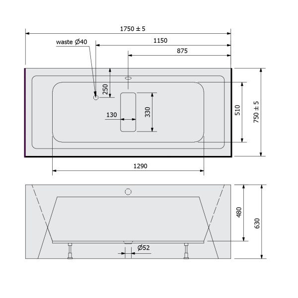 MARLENE D MONOLITH obdélníková vana 175x75x63cm, bílá