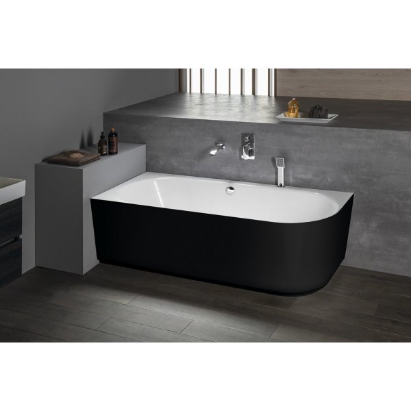 SUSSI R rohová stojící vana litý mramor 160x70x49,5cm, černá/bílá