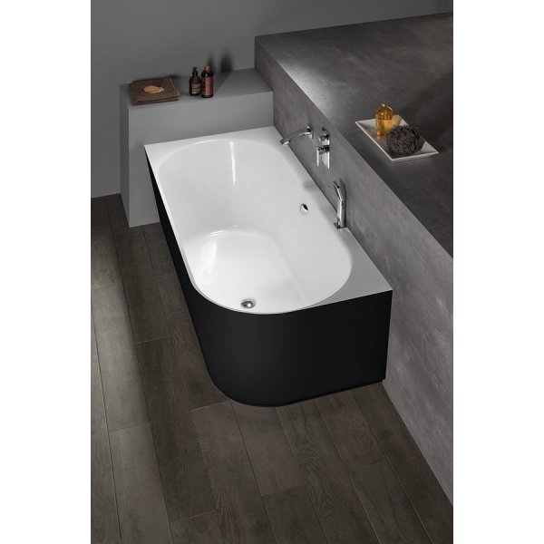 SUSSI R rohová stojící vana litý mramor 160x70x49,5cm, černá/bílá