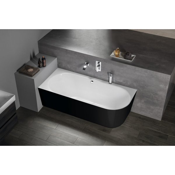 SUSSI R rohová stojící vana litý mramor 160x70x49,5cm, černá/bílá