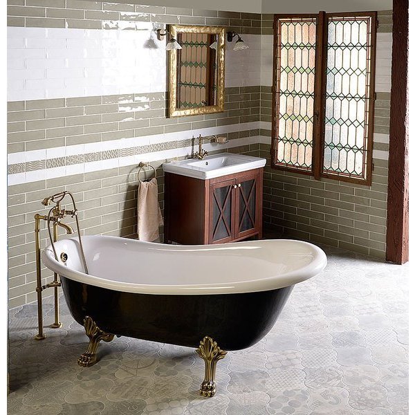 RETRO volně stojící vana 147x69,5x67,5cm, nohy bronz, černá/bílá