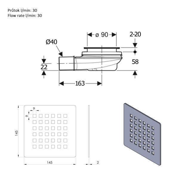 FLEXIA vaničkový sifon, průměr 90mm, DN40, krytka zlato mat