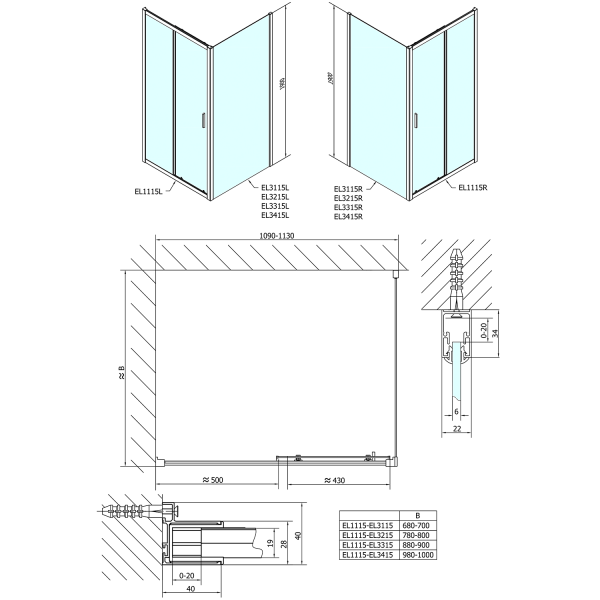 EASY obdélníkový sprchový kout 1100x800mm, čiré sklo L/P varianta