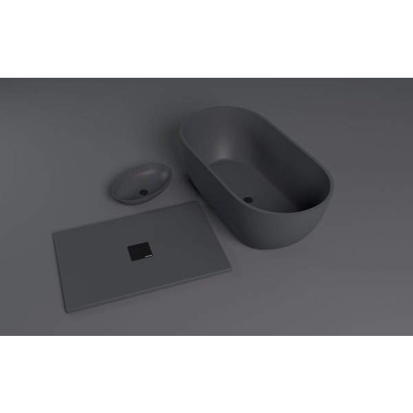 BANERA OVAL umyvadlo na desku, litý mramor, 60x40cm, antracit mat