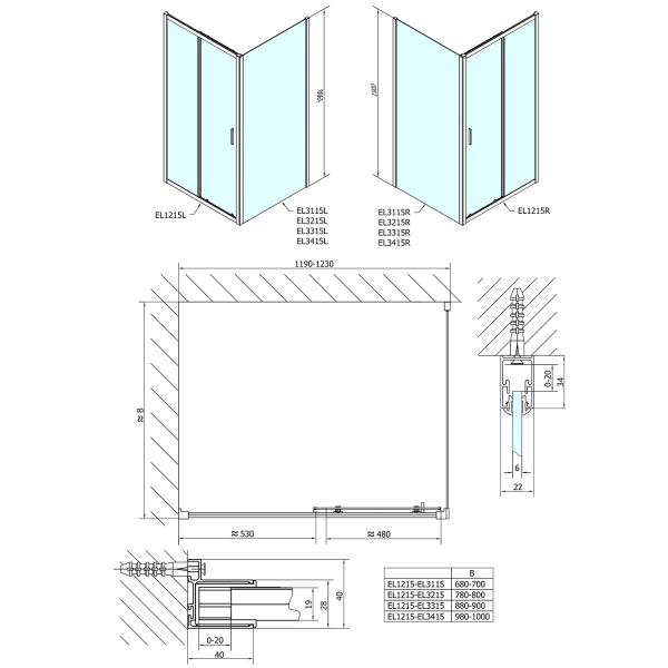 EASY obdélníkový sprchový kout 1200x800mm, čiré sklo L/P varianta