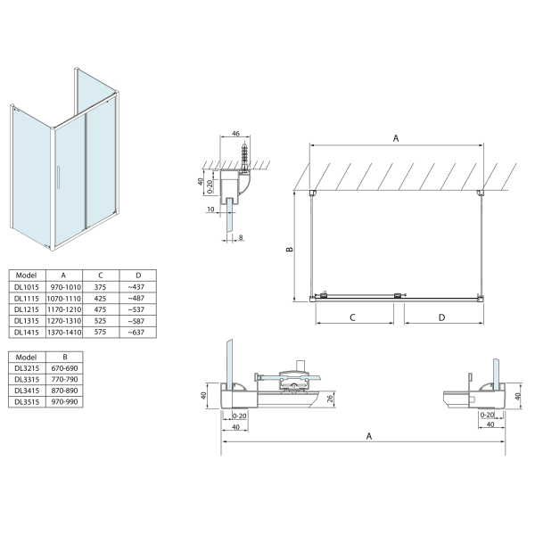 LUCIS LINE třístěnný sprchový kout 1300x900x900mm L/P varianta