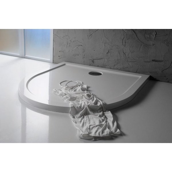 RENA R sprchová vanička z litého mramoru, čtvrtkruh 90x80cm, R550, pravá, bílá