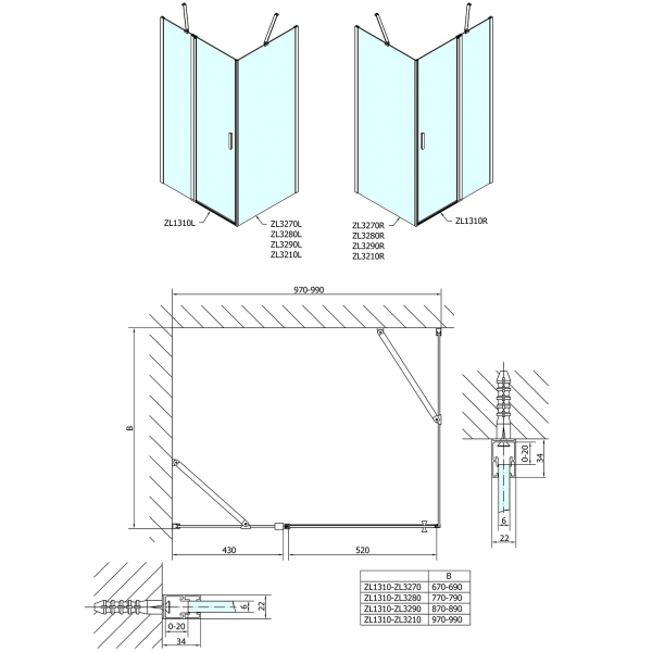 ZOOM obdélníkový sprchový kout 1000x800mm L/P varianta