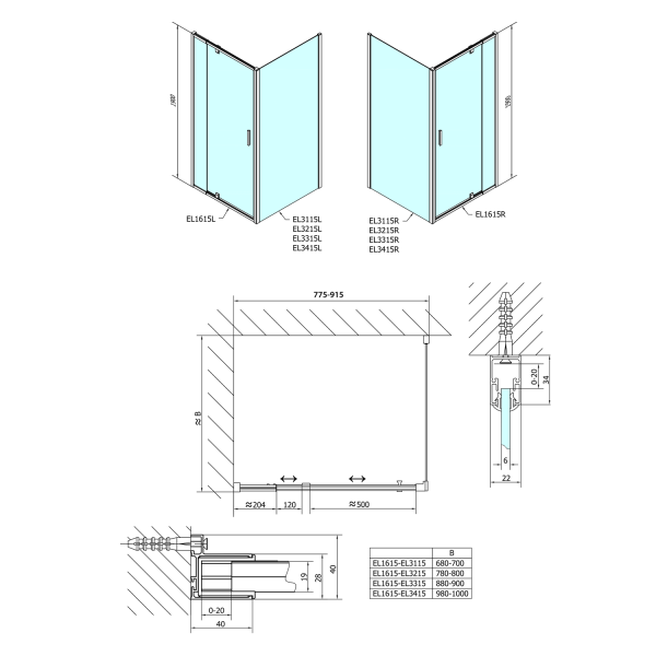 EASY obdélník/čtverec sprchový kout pivot dveře 800-900x800mm L/P varianta