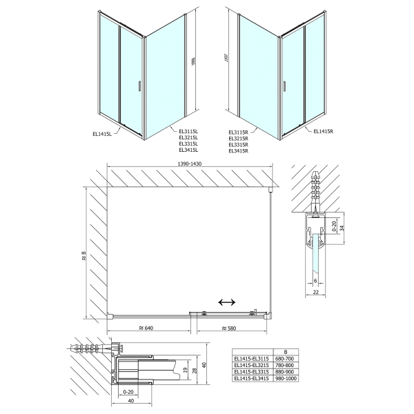EASY obdélníkový sprchový kout 1400x700mm, čiré sklo L/P varianta