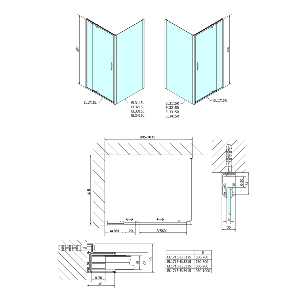 EASY obdélník/čtverec sprchový kout pivot dveře 900-1000x1000mm L/P variant