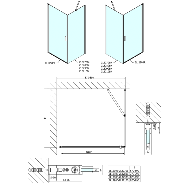 ZOOM BLACK obdélníkový sprchový kout 900x1000mm L/P varianta