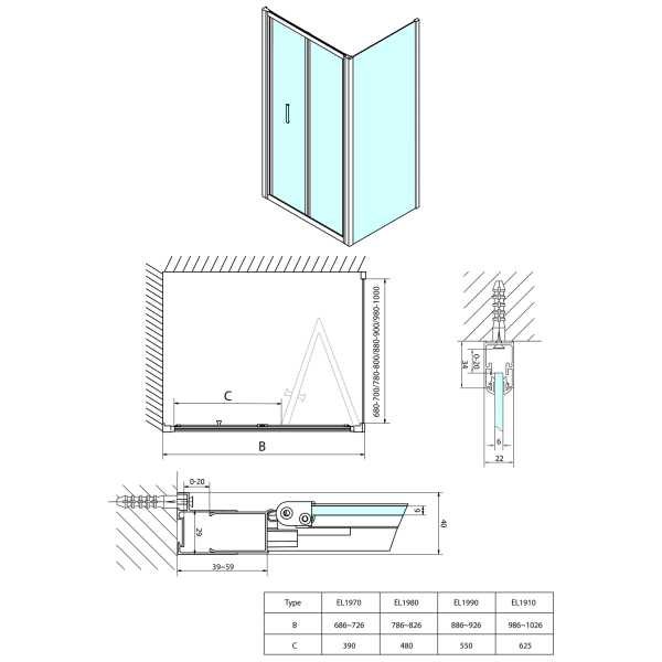 EASY obdélníkový sprchový kout 1000x800mm, skládací dveře, L/P varianta, čiré sklo