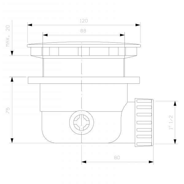 Vaničkový sifon, průměr 90mm, DN40, krytka bronz