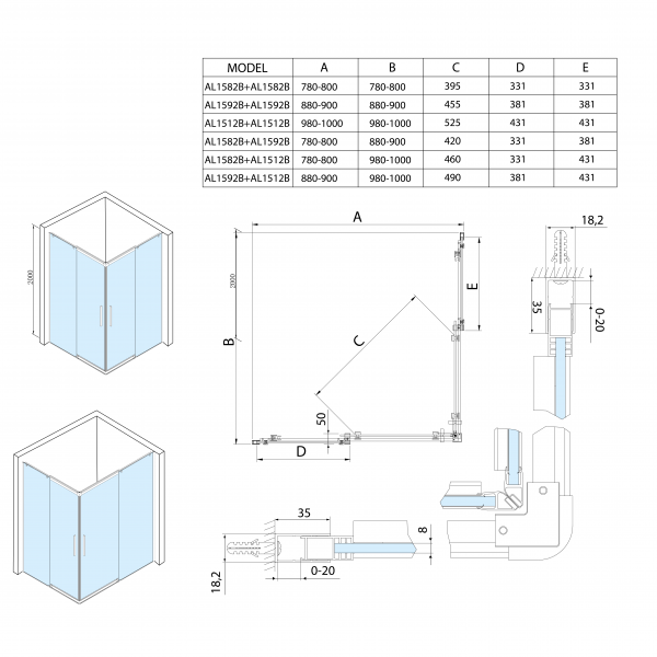 ALTIS BLACK čtvercový sprchový kout 800x800 mm, rohový vstup, čiré sklo