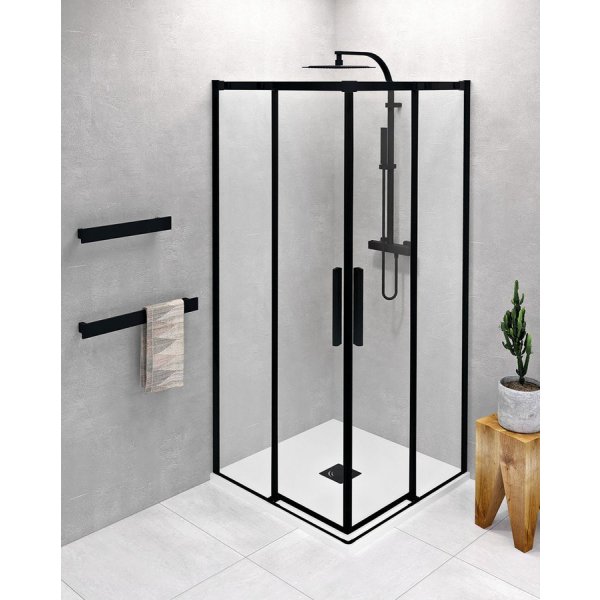 ALTIS BLACK čtvercový sprchový kout 900x900 mm, rohový vstup, čiré sklo