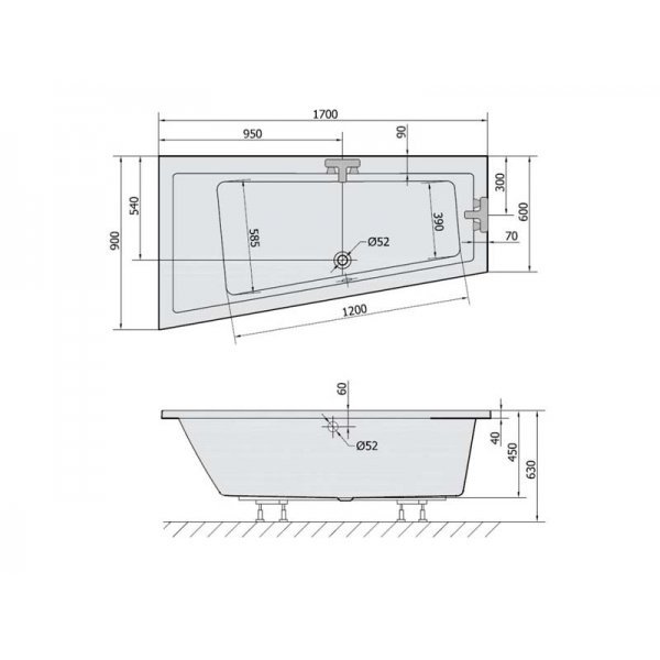 ANDRA L asymetrická vana 180x90x45cm, bílá