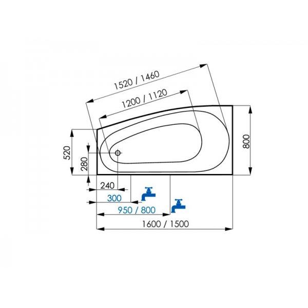 ARIELA asymetrická vana 160x80 cm, levá