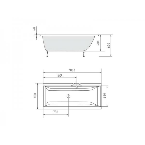CLEO obdélníková vana 180x90x48cm, bílá