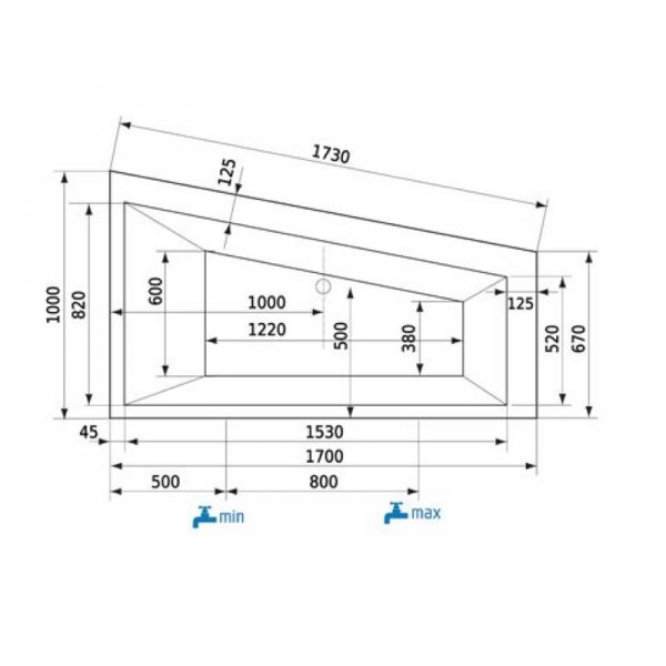 EVO-S asymetrická vana 170x100 cm, levá