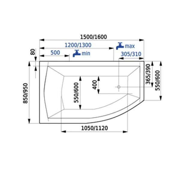 FIONA asymetrická vana 150x85 cm, levá