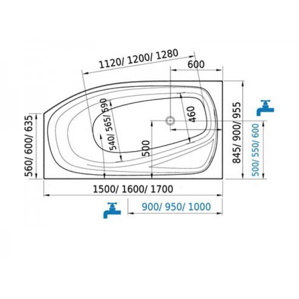 FOX asymetrická vana 160x90 cm, pravá