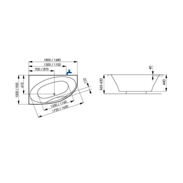 LAGOON / LAGUNA asymetrická vana 180x100 cm, levá