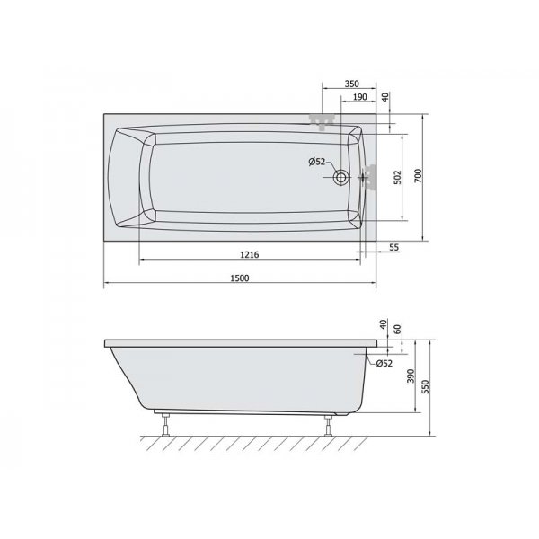 LILY obdélníková vana 150x70x39cm, bílá