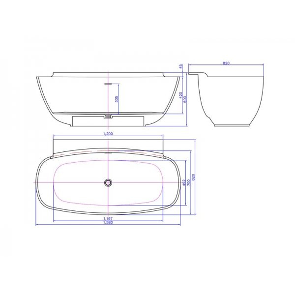 NIGRA volně stojící vana litý mramor 158x80x45cm, bílá
