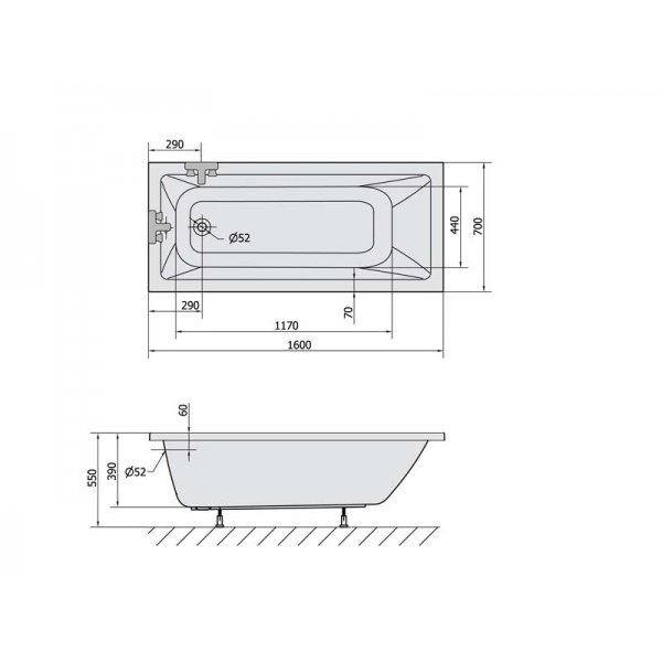 NOEMI obdélníková vana 160x70x39cm, bílá