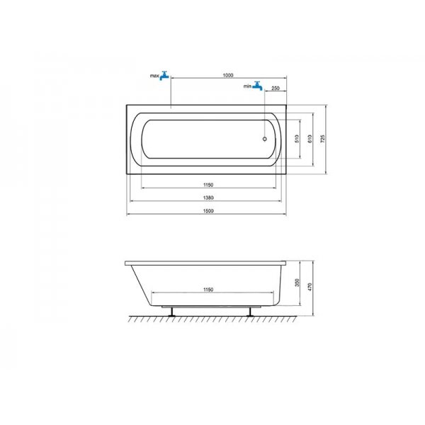 ONE nízká vana 150x72,5 cm