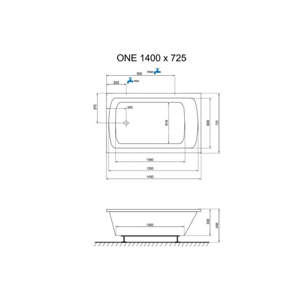 ONE nízká vana 140x72,5 cm