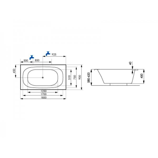 PLUS obdélníková vana185x80 cm, levá