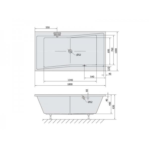 QUEST obdélníková vana 180x100x49cm, bílá