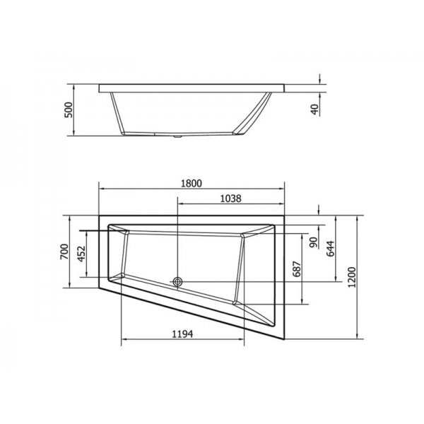 TRIANGL R SLIM asymetrická vana 180x120x50cm, bílá