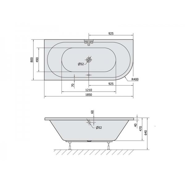 VIVA L asymetrická vana 185x80x47cm, bílá
