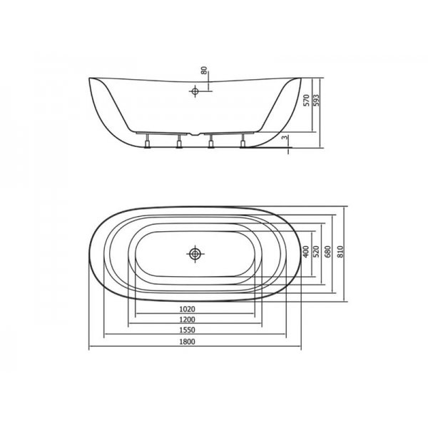 ZASU volně stojící vana 180x81x58cm, bílá